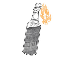 burning bottle of cocktail Molotov 