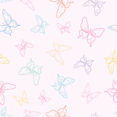 Vector butterfly seamless repeat pattern, pastel background.