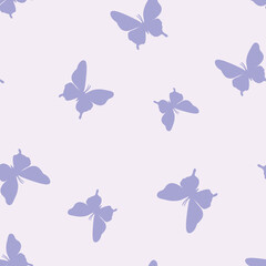 Vector butterfly seamless repeat pattern, pastel purple background.