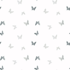 Vector butterfly seamless repeat pattern, silver and white background.