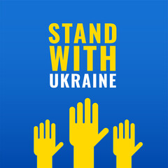 save and stand with ukraine concept poster with raising hands