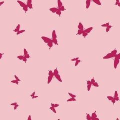 Obraz na płótnie Canvas Vector butterfly seamless repeat pattern, red and pink background.