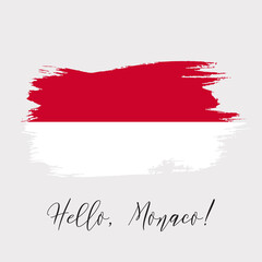 Monaco vector watercolor national country flag icon. Hand drawn illustration with dry brush stains, strokes, spots isolated on gray background. Painted grunge style texture for posters, banner design.