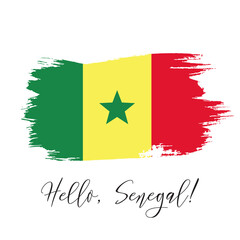 Senegal vector watercolor national country flag icon. Hand drawn illustration with dry brush stains, strokes, spots isolated on white background. Painted grunge style texture for poster, banner design