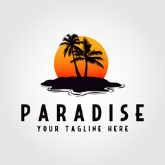 paradise beach, Palm Tree and Water Wave vector design illustration