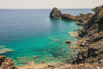 Amazing view of the turquoise water bay in Cirali, Lycian Way, Antalia region, Turkey