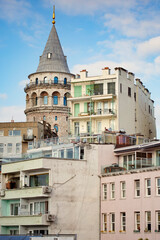 Obraz premium Galata Tower view from the apartment balcony in Istanbul Beyoglu area, Turkey