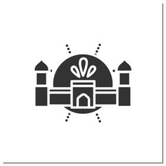 Fototapeta premium Agra fort glyph icon. Red majestic stone fortress, Mughal monument. Indian landmark. Indian culture, esthetics,traditions and customs.Filled flat sign. Isolated silhouette vector illustration
