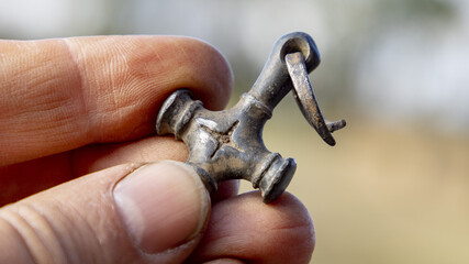 Closeup shot of Viking Age tors hammer intact in Norw