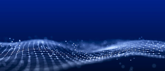 Large digital data background. Abstract wave with moving dots. 3d rendering