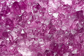 Cluster of purple quartz mineral crystals