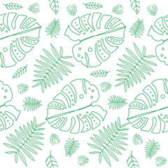 Fototapeta na wymiar Abstract seamless vector pattern with hand drawn tropical leaves