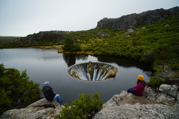 Covao dos Conchos famous for its Bell-mouth spillway in Serra da Estrela mountains, Portugal