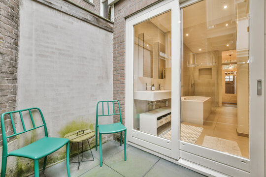 Terrace of house with bathroom