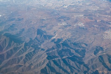 Fototapeta premium Aerial mountain landscape near Beijing