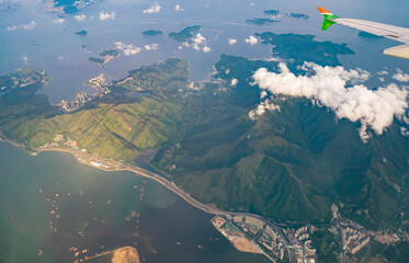 Aerial view of the Hong Kong city and landscape