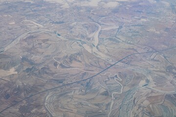 Aerial frozen lake landscape near Beijing