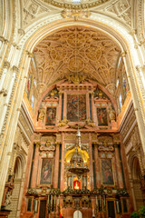 Fototapeta na wymiar Interiors of the cathedral at Cordova on Andalusia, Spain