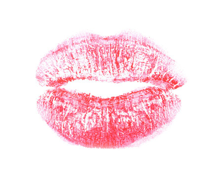 Lipstick kiss mark isolated on white, top view