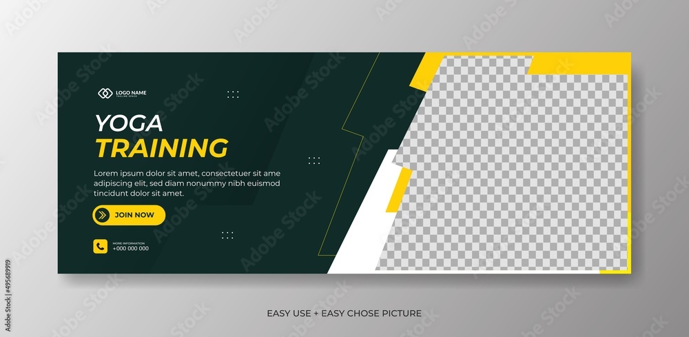 Wall mural editable yoga web banner template. with blue and yellow colour background..