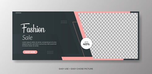 Editable fashion Web banner template. With black and  yellow colour background.