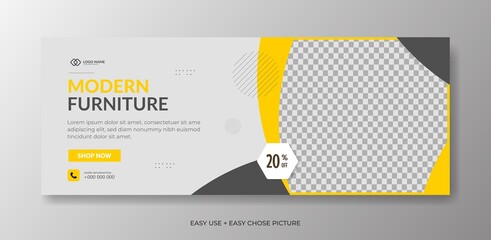 Editable furniture Web banner template. With grey and  yellow colour background.