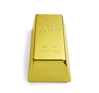 Gold Bar Isolated on White Background Vertical View from Above.