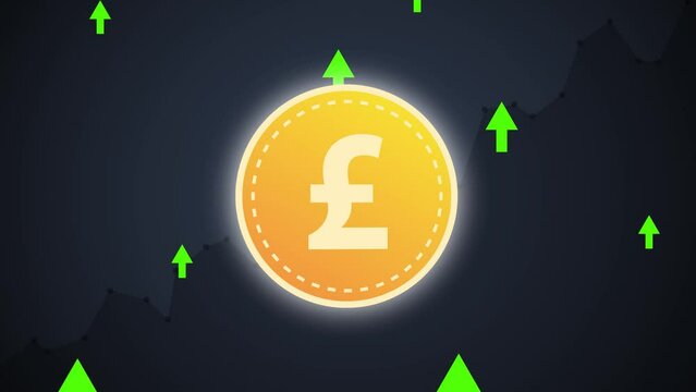 Concept of british money gaining value. 3D animation of pound sterling coin