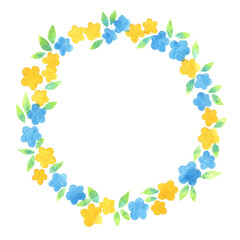 Yellow and blue flower wreath watercolor for decoration on spring season and wedding.