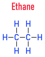 Ethane natural gas component molecule. Skeletal formula.