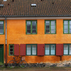 Fototapeta na wymiar Copenaghen, Denmark - October 2, 2021: detail of a terraced house in the historic district of Nyboder in Copenhagen