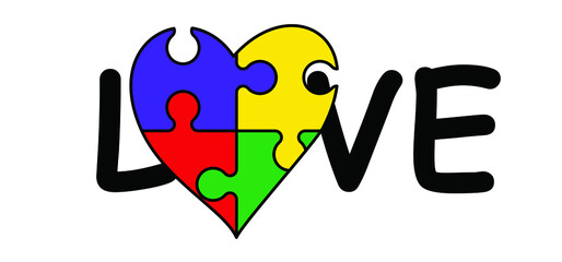Cartoon autism ribbon. Vector world awareness day. Puzzle line pattern. puzzle pieces icon or pictogram. Autism spectrum disorder (ASD) is a neurological and developmental disorder with social skills.