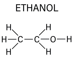 Alcohol (ethanol, ethyl alcohol) molecule, chemical structure. Skeletal formula.