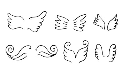 Wings birds and angel.Sketch angel wings.Doodle illustration.