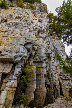 Rocky Area In Peninsula State Park, Door County, Wisconsin, The USA In The Autumn