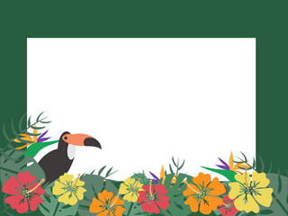 ハイビスカスとモンステラ、鳥の南国フレーム © MAYUK0 ILLUSTRATION