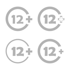 Age restriction icons, teen content concept, 12+, on white background, vector illustration