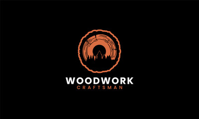 Wood makers carpentry logo design. Carpentry service, sawmill service, woodwork handyman and wood house builder. Simple minimalist icon.