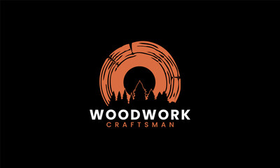 Wood makers carpentry logo design. Carpentry service, sawmill service, woodwork handyman and wood house builder. Simple minimalist icon. - obrazy, fototapety, plakaty