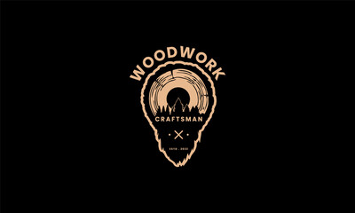 Wood makers carpentry logo design. Carpentry service, sawmill service, woodwork handyman and wood house builder. Simple minimalist icon.