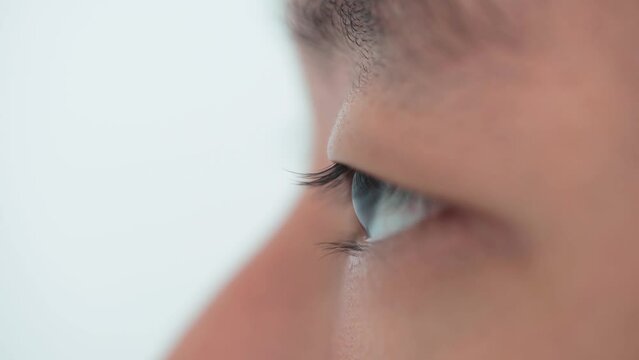 Eye Asian Young Man Extreme Close Up, Side View 4K