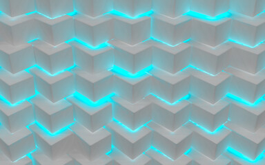 Fondo blanco brillante de tecnología y ciencia. Formas geométricas y luces modernas de neón azul de fondo en blanco.
