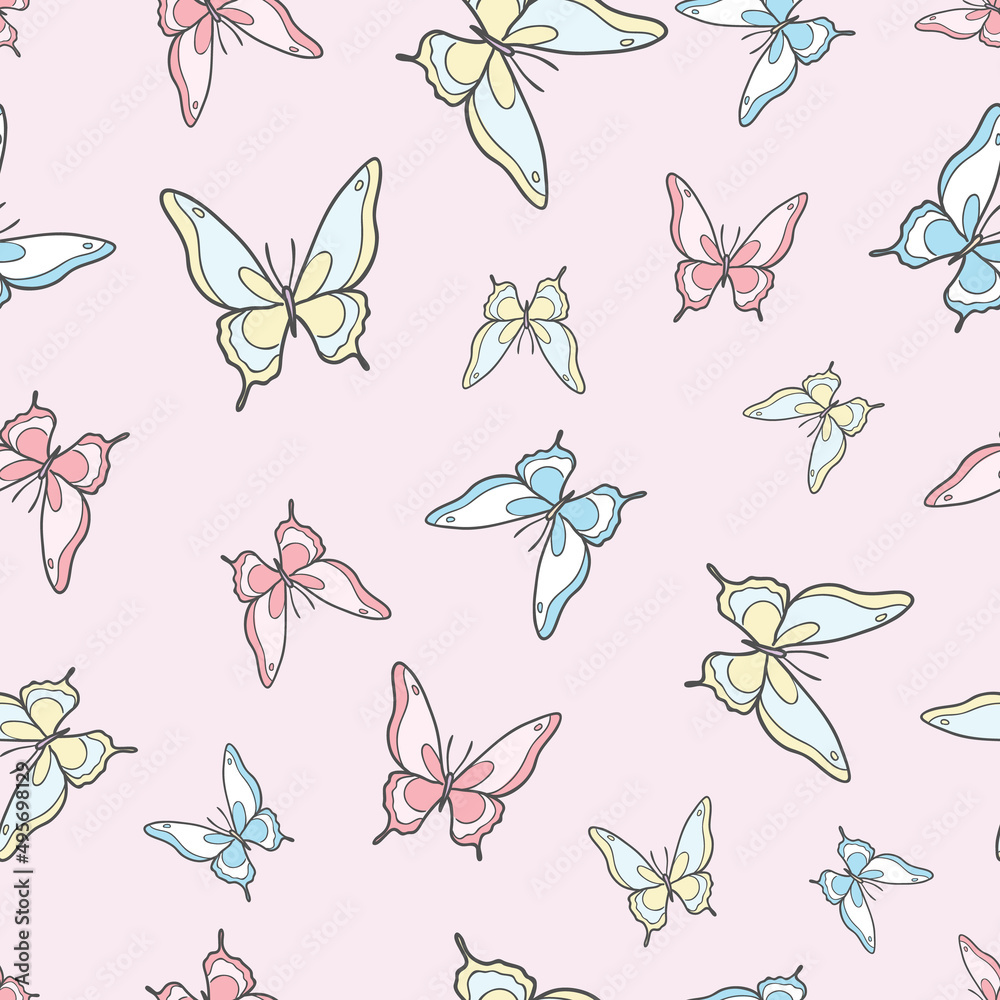 Poster pastel butterfly seamless repeat pattern design