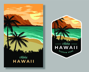 Vintage aloha hawaii badge illustration - obrazy, fototapety, plakaty