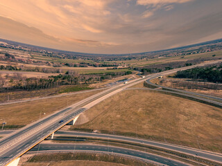 Motorway exit and entry, top view.