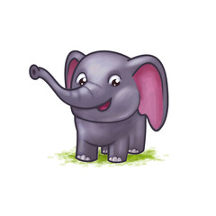 Cartoon cute baby elephant on white background. digital painting
