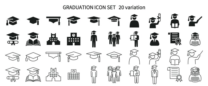 Icon set related to graduation and learning