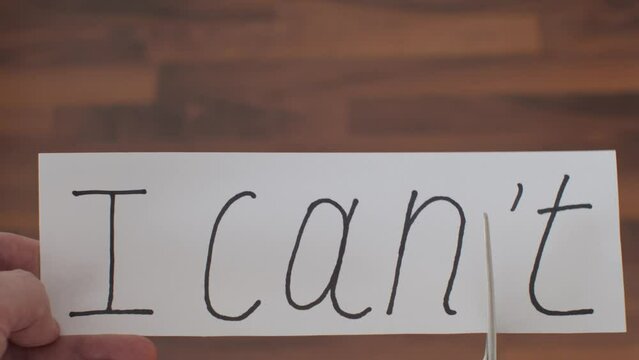 I can Motivational Note Cut Out. Inspiration and determination concept video