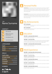 Professional personal resume cv with orange gray white design template
