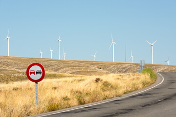 No overtaking traffic sign, in the area near the wind farm